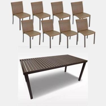 Imagem de Jogo Mesa de Jantar 8 Cadeiras Aluminio Fibra Área Externa - Sarah Móv