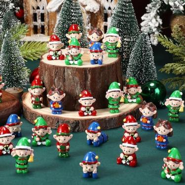 Imagem de Wesiti 80 peças mini estatuetas de elfo de Natal de resina em miniatura lindas estátuas de elfos de Natal a granel minúsculo ornamento de natal de resina para esconder meias presente para crianças