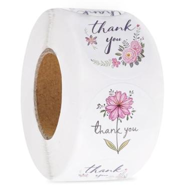 Imagem de 500 peças de adesivos de agradecimento – Etiquetas autoadesivas redondas de 2,5 cm – Selos de embalagem atraentes para pedidos, sacolas de presente, caixas e envelopes