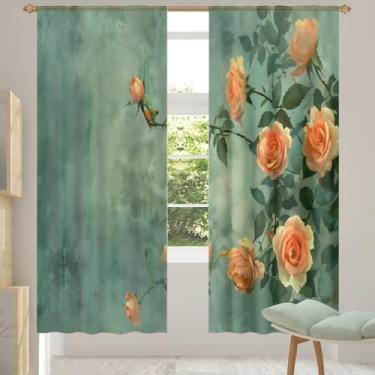 Imagem de 2 conjuntos de painéis rosa retrô verde cortinas transparentes arejadas com filtro leve painéis de cortina leve cortina de porta janela para sala de estar, quarto, jantar, 192 cm de comprimento