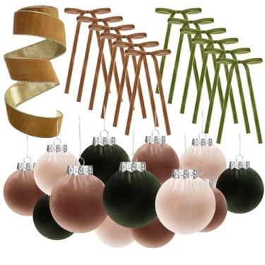 Imagem de Syhood Kit de decoração de 38 peças de enfeites de veludo de Natal, inclui 18 bolas de enfeites de árvore de Natal, 18 laços de guirlanda de veludo vintage, fita de 14 metros para decoração de árvore