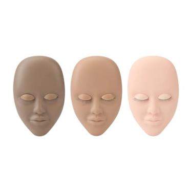 Imagem de 3 peças cabeça de manequim de cílios removível substituídas pálpebras modelo de cabeça de prática de cílios para maquiagem de beleza design facial estimulado material de borracha