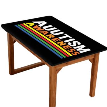 Imagem de hongjinglin Toalha de mesa retangular de 1,8 m elástica ajustada com palavra autismo colorida capa de mesa retangular elástica capa de mesa protetora de mesa lavável à prova d'água para piquenique