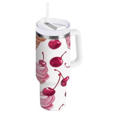 Imagem de SEHANY Copo de sorvete de verão de 850 g com alça, copos isolados a vácuo de aço inoxidável de parede dupla, caneca de café à prova de vazamento, copo de viagem isolado cabe no suporte de copo de