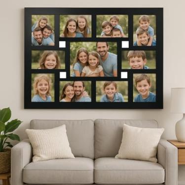 Imagem de Painel Mural de Fotos para Parede em MDF Preto, 11 Espaços para Fotos, 65x50cm, Decoração Moderna para Sala e Quarto
