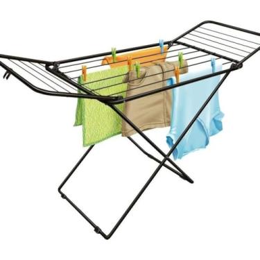 Imagem de Varal de Chão Lugano Black com Abas, Estrutura Dobrável em Aço, Cor Preta