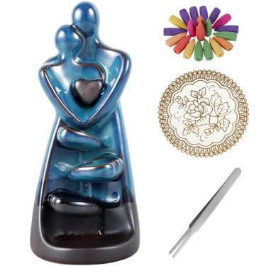 Imagem de KHZSPP Queimador de incenso de refluxo, suporte de incenso de cerâmica de 16 cm com 20 cones de incenso para purificação de relaxamento, meditação, ioga, decoração de casa