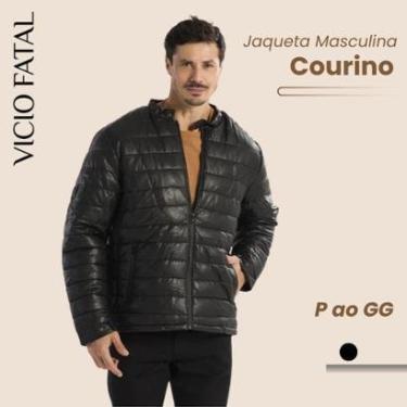 Imagem de Jaqueta Masculina PU Couro Ecológico Forrada Inverno Peluciada Motoqueiro-Masculino