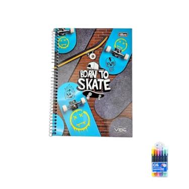 Imagem de Kit Caderno Universitário Capa Dura Vibe Masculino 20 Matérias 320 Folhas + Caneta Esferográfica Spiro 0.7mm + Marca Texto Lumini Gel 6 Cores