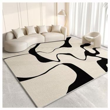 Imagem de SPXMQSS Tapetes de sala de estar, grande, macio para quarto, resistente à sujeira e ao desgaste, tapete lavável com forro antiderrapante, para quarto, sala de jantar, escritório, preto/bege