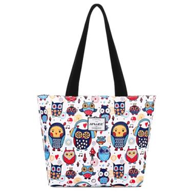 Imagem de HAWEE Bolsa feminina com zíper, bolso interno de malha, resistente, casual, anti-água, bolsa de ombro para viagem, Coruja branca, One Size, Bolsa