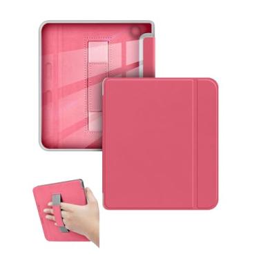 Imagem de Capa para leitor digital Kobo Libra Cor/Libra 2 de 17 cm com alça de pulso e hibernar/despertar automático, à prova de choque e resistente a arranhões (rosa vermelha)