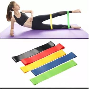 Imagem de 05 Faixas Elásticas Mini Band Elásticas + Manual de Exercícios - Funcional, Alongamento, Musculação, Yoga, Fisioterapia, Pilates, flexibilidade, crosfitt entre outros.