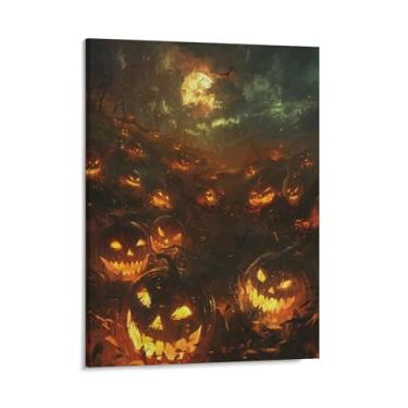 Imagem de HouLaiZhe Impressão de arte de parede em tela de terror com chama de abóbora de Halloween decoração de parede estética gótica para sala de estar quarto 11 x 14 polegadas (28 x 35 cm)