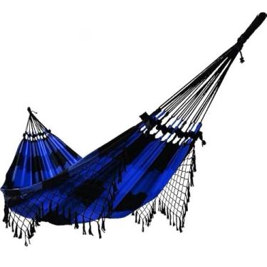 Imagem de REDE DE DESCANSO CASAL GRANDE, Confortável e Resistente, Ideal para Varanda, Quintal e Jardim(Xadrez azul com preto)