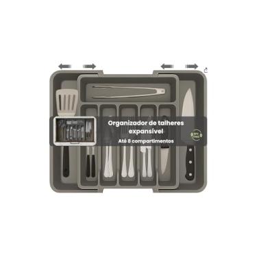 Imagem de Organizador de Talheres, Plástico, Cinza, 39,5 x 11 x 5,5 cm, 339g, Compartimentos Internos