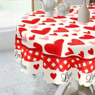Imagem de Toalha de mesa circular de coração de renda para Dia dos Namorados, toalha de mesa decorativa com corações de amor vermelho e rosa, lavável e resistente a manchas, capa de mesa de casamento de