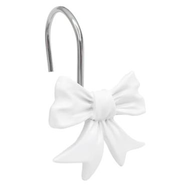 Imagem de CHICTIE Ganchos decorativos para cortina de chuveiro, anéis de cortina de chuveiro com nó de laço para banheiro, quarto de bebê, crianças, ganchos de chuveiro à prova de ferrugem (branco)