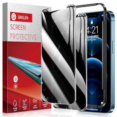 Imagem de Sinslen Pacote com 2 protetores de tela de privacidade para iPhone 12 pro max película de vidro temperado anti-espião dureza 9H fácil instalação sem bolhas [6,7 polegadas]