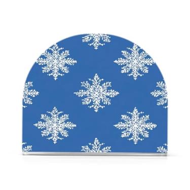 Imagem de Qilmy Lindo suporte de guardanapo de flocos de neve de Natal para mesas, porta-guardanapos de papel de placa acrílica elegante, dispensador de papel de seda independente moderno para sala de jantar