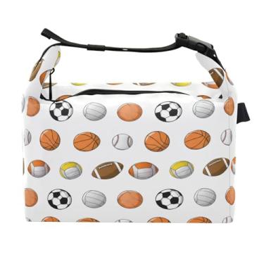 Imagem de STAYTOP Lancheira de desenho animado de rúgbi, basquete, futebol com fivela, isolada, lancheira para meninos e meninas, lancheira para trabalho escolar