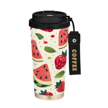 Imagem de YETTASBIN Caneca de café Watermelon com isolamento térmico de 482 g com tampa canudo, copo à prova de derramamento e vazamento com alça para bebida quente e fria, garrafa de água de aço inoxidável