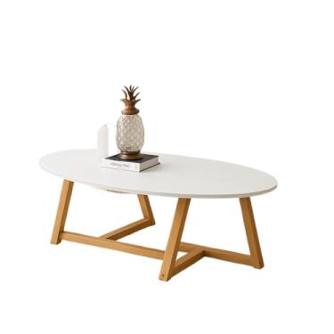 Imagem de Mesa De Centro Oval CláSsica Para Sala De Estar, Mesa De Canto Decorativa De Luxo(BRANCO)