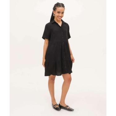 Imagem de Vestido Feminino Chemise Manga Curta Marisa-55018, Preto, P