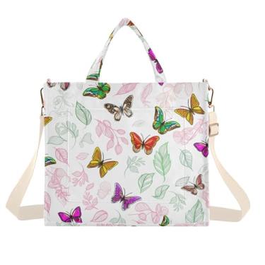 Imagem de Burbuja Sacola feminina com folhas de borboletas coloridas, bolsa tiracolo de veludo cotelê para compras, trabalho, viagens, C264, Small