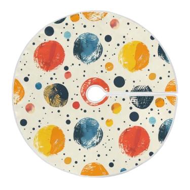 Imagem de CEBUGI Saia de árvore de Natal de 120 cm, tapete redondo macio com cordão, saia para árvore de bolinhas para decoração de Natal, Halloween, férias em casa