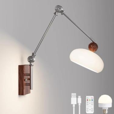 Imagem de Arandelas com interruptor e 2 portas USB para carregamento, luminária de parede E27 para interiores, moderna, com cabo de alimentação, abajur quadrado de tecido para cabeceira, conjunto de 2