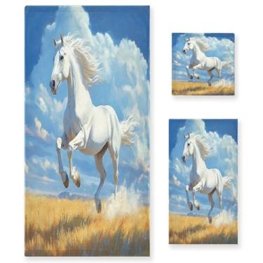 Imagem de xigua Conjunto de toalhas de banheiro galopantes de cavalo toalha de banho macia absorvente de 3 peças toalha de mão toalhas decorativas para banheiro, academia, hotel, praia, piscina