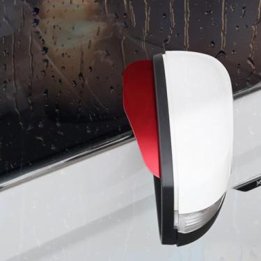 Imagem de 2 peças espelho retrovisor exterior do carro sobrancelha espelho lateral automotivo protetor de viseira de chuva carro impermeável proteção de chuva ajuste universal (vermelho)