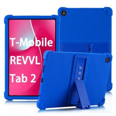 Imagem de ATOOZ Capa para tablet T-Mobile Revvl Tab 2 10,1 polegadas 2025, capa de silicone macio Revvl Tab 2 10.1 para crianças com suporte ajustável (azul)