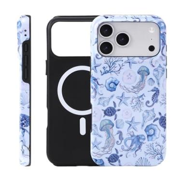 Imagem de Fourmor Capa para iPhone 17 ProMax – Carregamento sem fio para MagSafe, capa externa rígida de policarbonato + capa protetora interna de TPU macio à prova de choque, estampa azul do oceano