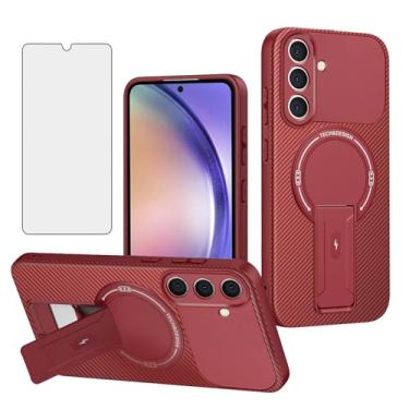 Imagem de Asuwish Capa de telefone para Samsung Galaxy A16 5G/4G Capa magnética de fibra de carbono com protetor de tela de vidro temperado e suporte protetor fino acessórios de celular macio A 16 16A SM-A166U