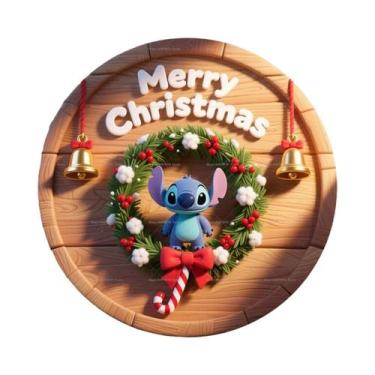 Imagem de Feliz Natal Placa Redonda De Madeira Personalizada Com O Personagem Di