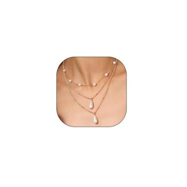 Imagem de Colar feminino de pérolas douradas, 1 gargantilha de gota de pérola falsa, joia moderna ajustável no pescoço, acessórios estéticos, Large, Liga de aço, Sem Pedra Preciosa