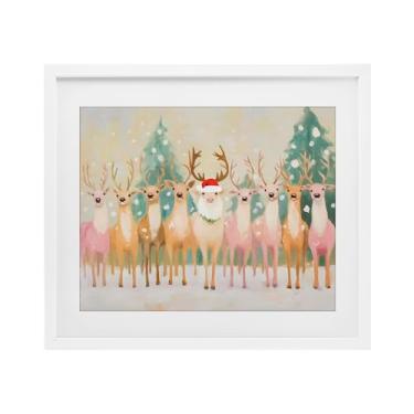 Imagem de Stupell Industries "Rena do Papai Noel pastel", impressão emoldurada sob vidro, branca, 40,6 x 33,5 cm