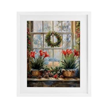 Imagem de Stupell Industries "Vista de janela de amarílis plantada", impressão emoldurada sob vidro, branca, 33 x 40 cm