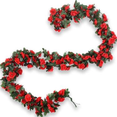 Imagem de Bairdish 4 peças, guirlanda de flores falsas de videiras artificiais com folhas verdes, plantas florais falsas penduradas para quarto, jardim, pátio, decoração de Natal, aniversário de casamento