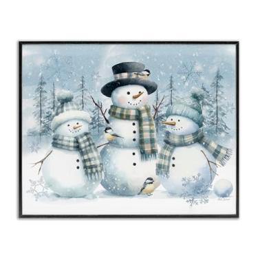 Imagem de Stupell Industries "Snowmen Trio and Bird", arte giclée emoldurada, preta, 14 x 11