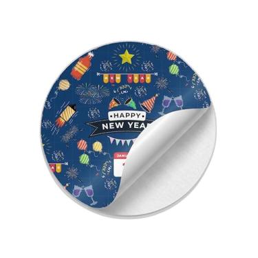 Imagem de Adesivos Redondos Ano Novo 25 Unidades Coloridos Estampa Padrão Sem Costura - Tamanho 30x30cm