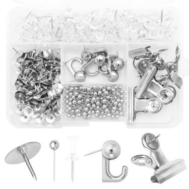 Imagem de Cionyce Conjunto de 310 pinos de pressão, 5 tachinhas decorativas de polegar com desenhos sortidos de gancho e clipe para quadro de avisos, quadro de cortiça, escritório, decoração de casa e projetos