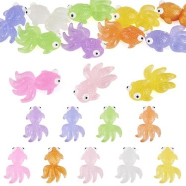 Imagem de KISSITTY 12 peças que brilham no escuro peixes em miniatura figuras de animais luminosas em forma de peixe dourado ornamentos fofos coloridos para artesanato faça você mesmo micro paisagem aquário