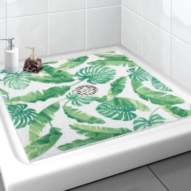 Imagem de Tapete de chuveiro quadrado, Yonala 68 x 68 cm, tapetes de chuveiro antiderrapantes elegantes para chuveiro interno com orifício de drenagem central, tapete de chuveiro antiderrapante de PVC macio e