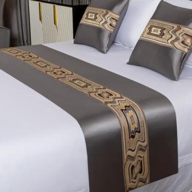 Imagem de Cachecol Bed Runner moderno, simples, lenço de cama, poliéster premium, resistente a rugas, antiderrapante, resistente ao desbotamento, fácil de cuidar, para estilo de quarto de hóspedes - cinza ||