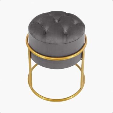 Imagem de Puff Decorativo Argola em Ferro com Veludo – Banqueta para Quarto Sala e Penteadeira Moderna (Cinza,Preto)
