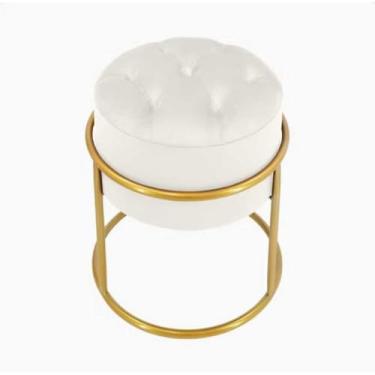 Imagem de Puff Decorativo Argola em Ferro com Veludo – Banqueta para Quarto Sala e Penteadeira Moderna (off-white,Dourada)