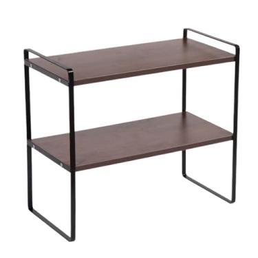 Imagem de Estante de mesa | Suporte para economia de espaço de 2 níveis - prateleira de mesa para armazenamento de livros | para casa, quarto, armário de cozinha, despensa, bancada, escritório, estatuetas